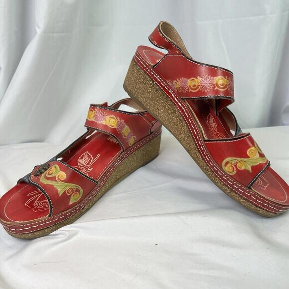 L'Artiste Sandals Women's Size EU 38 Red Tiffinal Wedge Leather VGUC Sz 7.5 - Picture 7 of 9